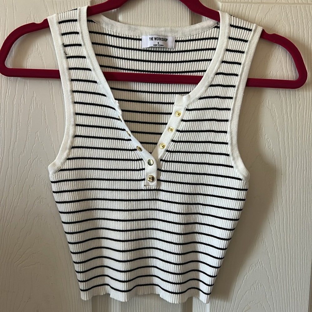 The Workshop Women’s White Black Stripe Sleeveless Ribbed Sweater Tank Size S - Picture 11 of 12